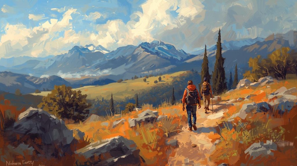 Two travelers hiking in the mountains, symbolizing how to stay strong and healthy before you go on an outdoor adventure