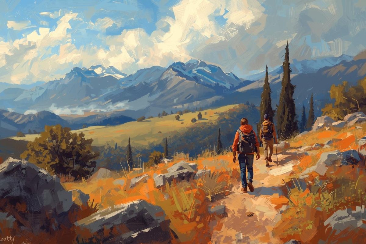 Two travelers hiking in the mountains, symbolizing how to stay strong and healthy before you go on an outdoor adventure