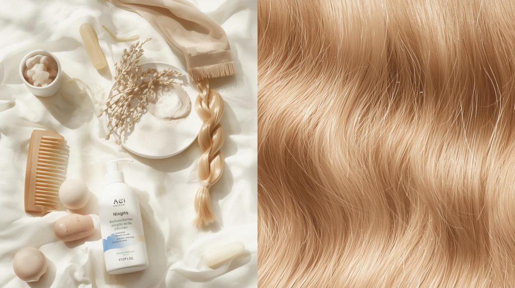 Illustration showing the best ways to keep hair healthy after bleaching using deep conditioning, gentle hair care, and damage repair treatments