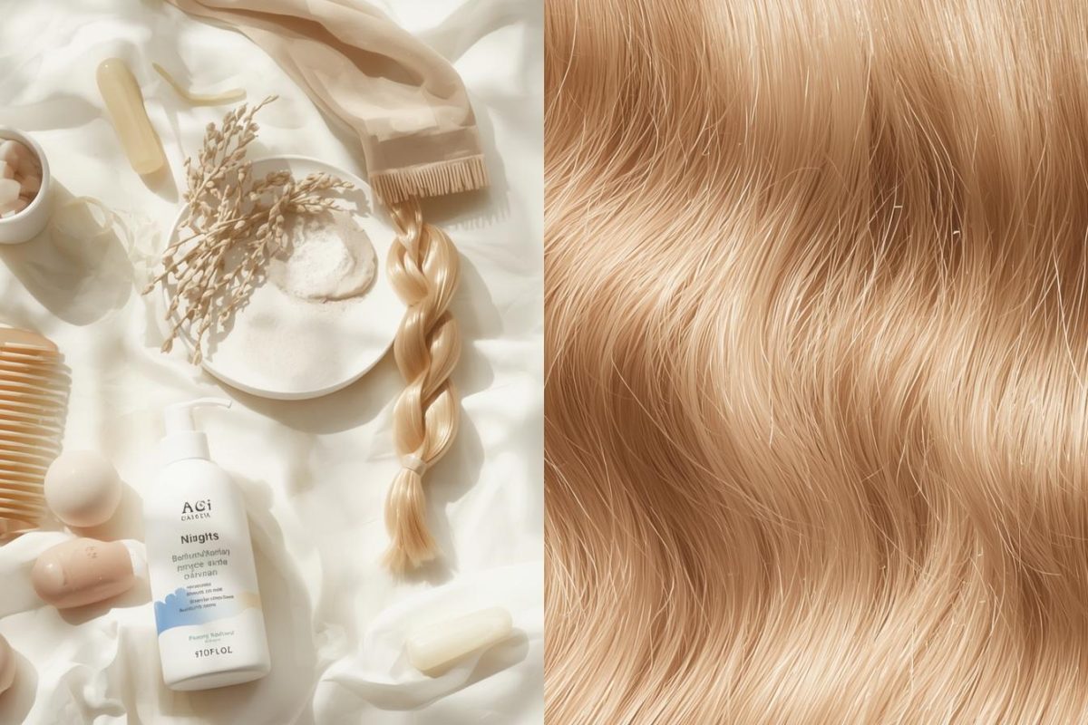 Illustration showing the best ways to keep hair healthy after bleaching using deep conditioning, gentle hair care, and damage repair treatments