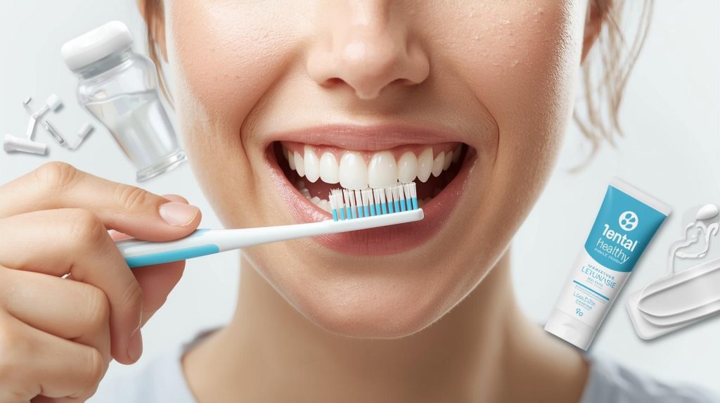 Close-up of a person brushing teeth properly, illustrating how to keep healthy teeth with daily oral hygiene and fluoride toothpaste
