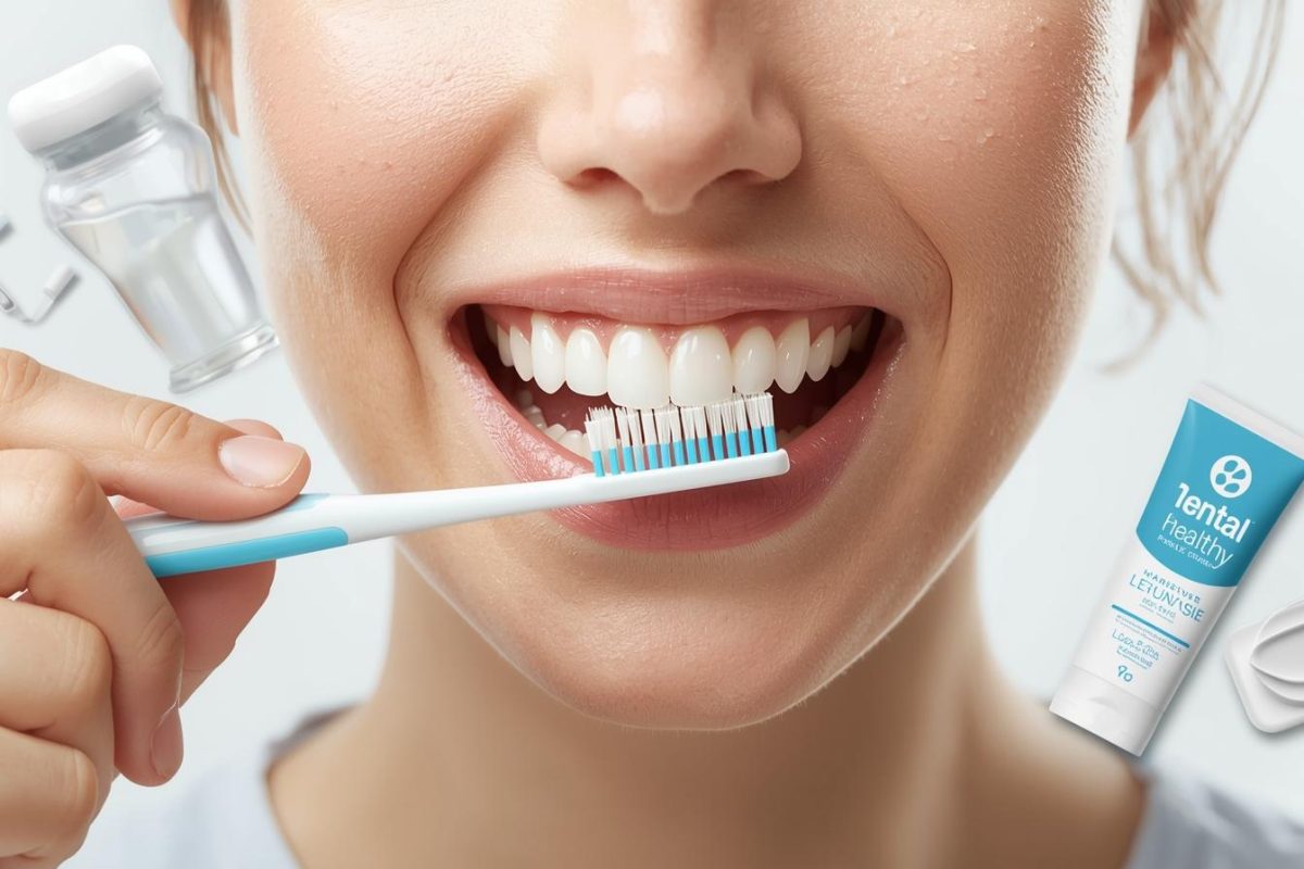 Close-up of a person brushing teeth properly, illustrating how to keep healthy teeth with daily oral hygiene and fluoride toothpaste